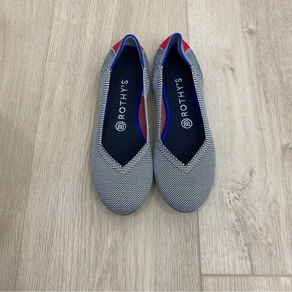 rothy’s Retired Rare Shale Cherry ribbon striped ballet flat